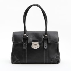 etienne Aigner Vintage taske i sort skind med hvide kontrast syninger.