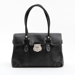 etienne Aigner Vintage taske i sort skind med hvide kontrast syninger.