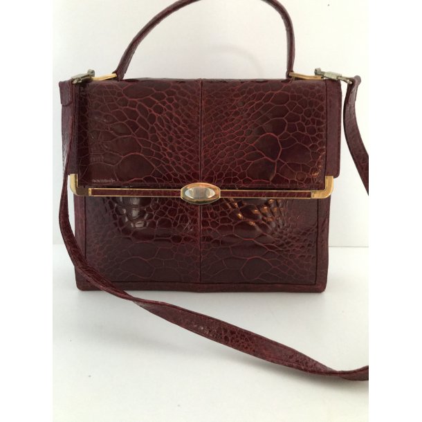 Luksus Vintage taske i Vinrødt præget skind topkvalitet - Luksus og brand Vintage tasker -
