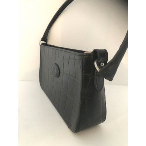 Vintage Ldertaske Mulberryi sort lder med krokoprg