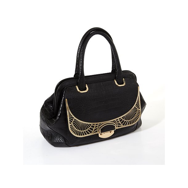 Meningsløs tragt stun Lara Bohinc Vintage taske i sort skind med guld ornamentik på fronten -  Luksus og brand Vintage tasker - Læderprojektet