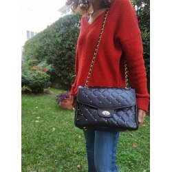 Quiltet " Diamant" taske i sort kalveskind