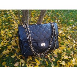 Quiltet " Diamant" taske i sort kalveskind