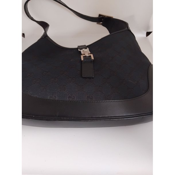 Gucci Vintage taske i sort monogram Canvas og l�derbes�tning Stor model