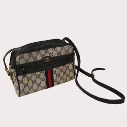 Gucci Vintage taske i bl�t skind og logo stof