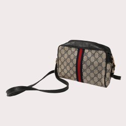 Gucci Vintage taske i bl�t skind og logo stof