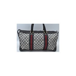 Gucci Sherry Line Boston taske i logo stof og bl�t l�der.