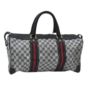 Gucci Sherry Line Boston taske i logo stof og bl�t l�der.