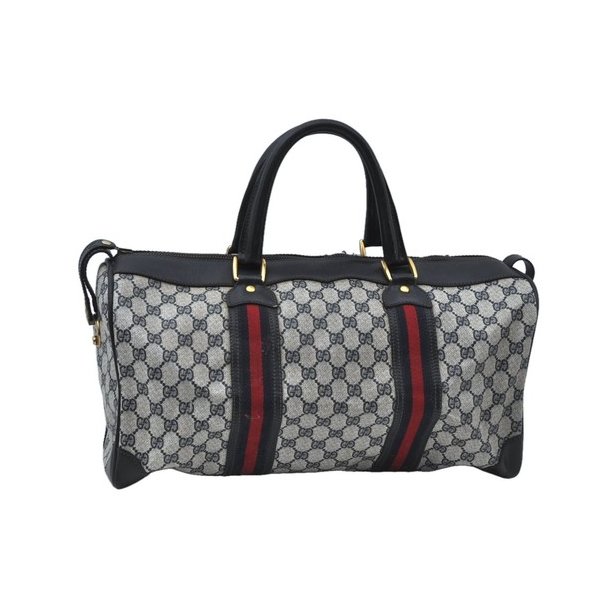 Gucci Sherry Line Boston taske i logo stof og bl�t l�der.