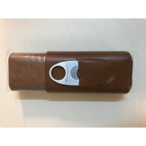 Cigar etui i lder og metal med cigar klipper i forlomme
