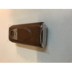 Cigar etui i lder og metal med cigar klipper i forlomme