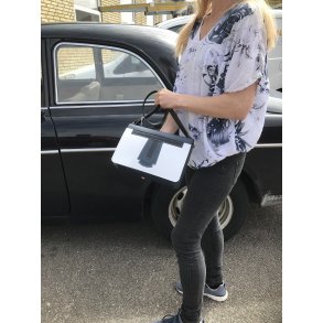 Ldertaske i marinebl-hvid og sort lder