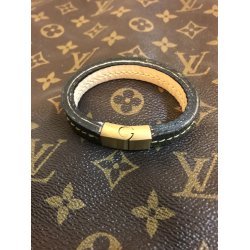 Hndlavet unikt Armbnd med guld ls i gte upcycled LV Monogram Canvas NB! Unisex !