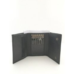 Nglepung i sort skind med plads til bde ngler/sedler/mnter