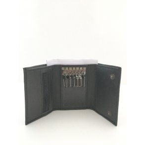 Nglepung i sort skind med plads til bde ngler/sedler/mnter