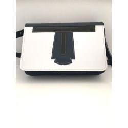 Ldertaske i marinebl-hvid og sort lder