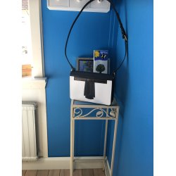 Ldertaske i marinebl-hvid og sort lder