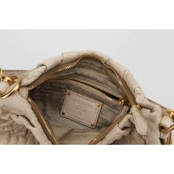 Prada Vintage taske i lkkert bldt beige lammeskind
