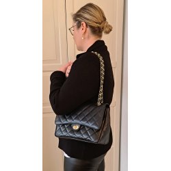 Quiltet taske i klassisk stil i sort kalveskind; stor rummelig - Tasker i skind og læder Læderprojektet