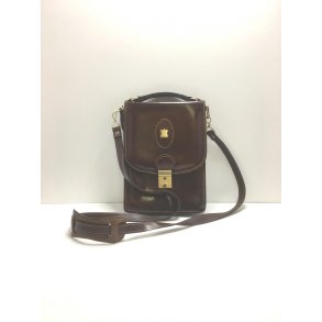 Vintage taske i blankt brunt skind.