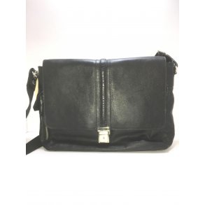 Stor rummelig og Skindtaske i sort Kalveskind. Vintage.