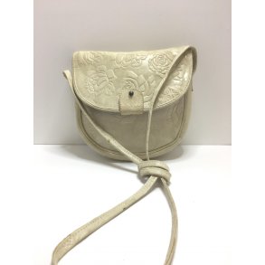 Lille oval vintage taske i beige skind