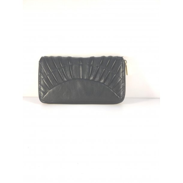 Clutc i sort lækkert kalveskind. taske med lynlås. meget elegant. - Vintage tasker i læder og skind - Læderprojektet