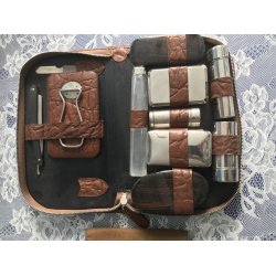 Vintage barber grej etui i brunt Svineskind