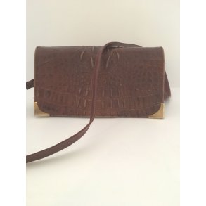 Unik Vintage taske i lder prget som krokodille skind.
